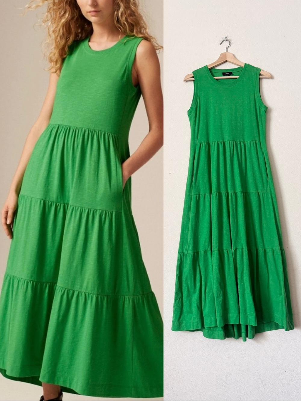 Me+em SIZE 6 sleeveless tiered maxi dress in Island Green